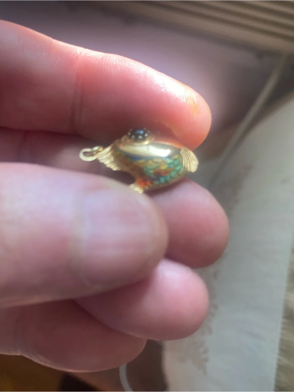 Gold-tone Fish Pendant Charm - Green Eye tested 14 kt gold